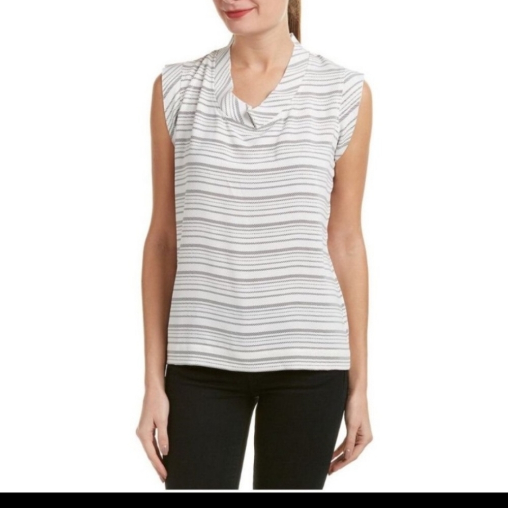Cabi white and black stripe blouse Large sleeveless